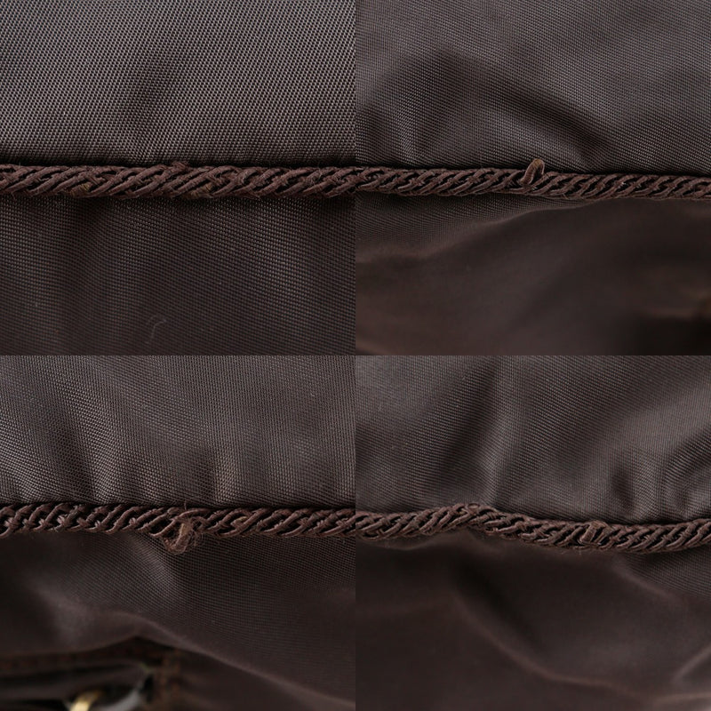 [PRADA]PRADA
 bolso de mano con logo y cuentas 
 B3763 Bolso de mano de nailon marrón, cremallera A5 con logo de cuentas para mujer