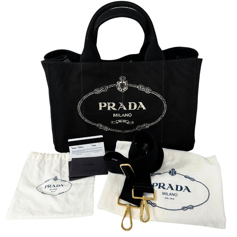 [PRADA] Prada 
 Kanapa M tote bag 
 1BG642 Canvas black diagonal shoulder shoulder handbag 2WAY A4 Open CANAPA M Ladies A+Rank
