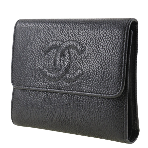 [Chanel] Chanel 
 Billetera de coco mark bi -fold 
 Caviar Skin Black Snap Button Coco Mark Ladies
