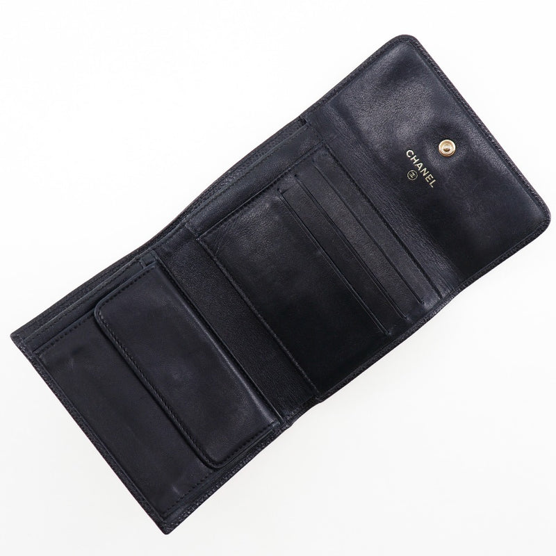 【CHANEL】シャネル
 ココマーク 二つ折り財布
 キャビアスキン 黒 スナップボタン COCO Mark レディース