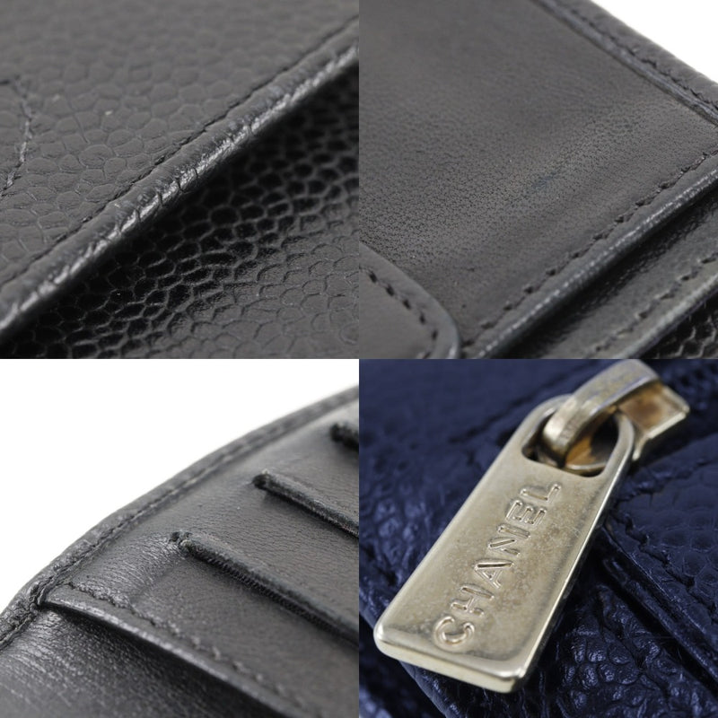 【CHANEL】シャネル
 ココマーク 二つ折り財布
 キャビアスキン 黒 スナップボタン COCO Mark レディース