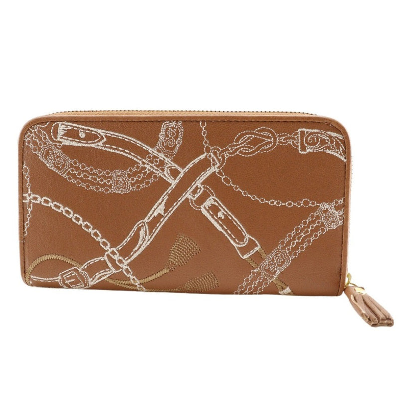 [Endymion Spring] Endymion Spring Spring Genuine Leather Emboidery Long Wallet Round out out out gizper 갈색 지퍼 정품 가죽 자수 여성 A+ Rank
