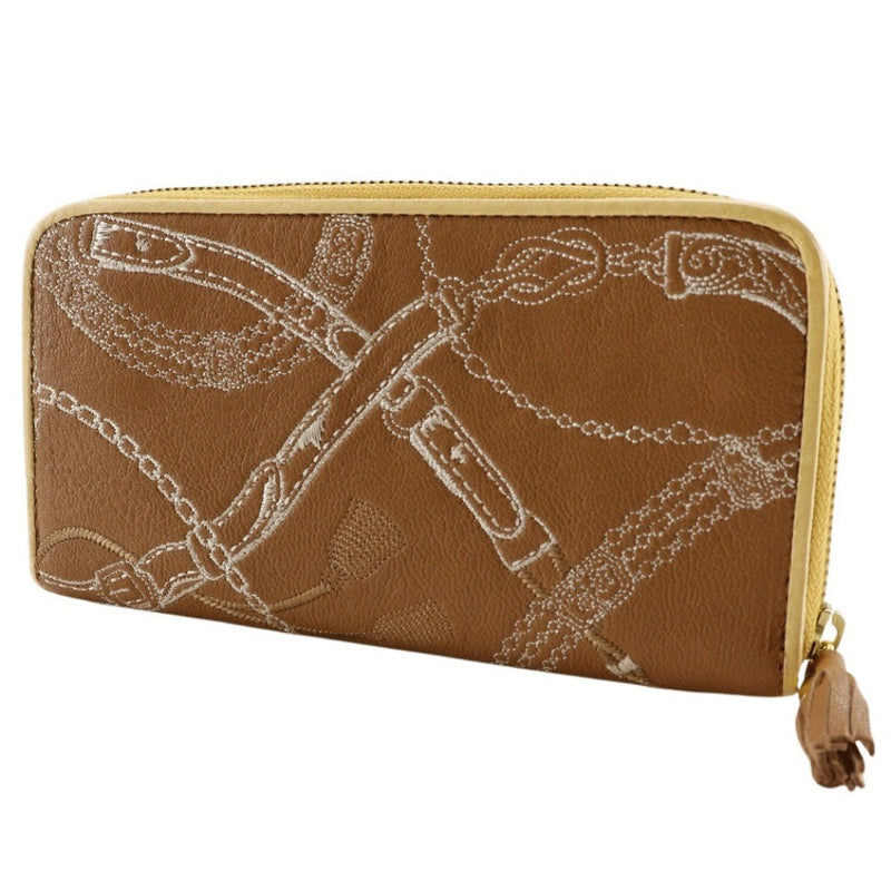 【Endymion Spring】エンディミオン・スプリング
 本革刺繍 長財布
 ラウンドファスナー 黄土色 ファスナー Genuine Leather Embroidery レディースA+ランク