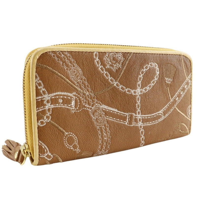 【Endymion Spring】エンディミオン・スプリング
 本革刺繍 長財布
 ラウンドファスナー 黄土色 ファスナー Genuine Leather Embroidery レディースA+ランク