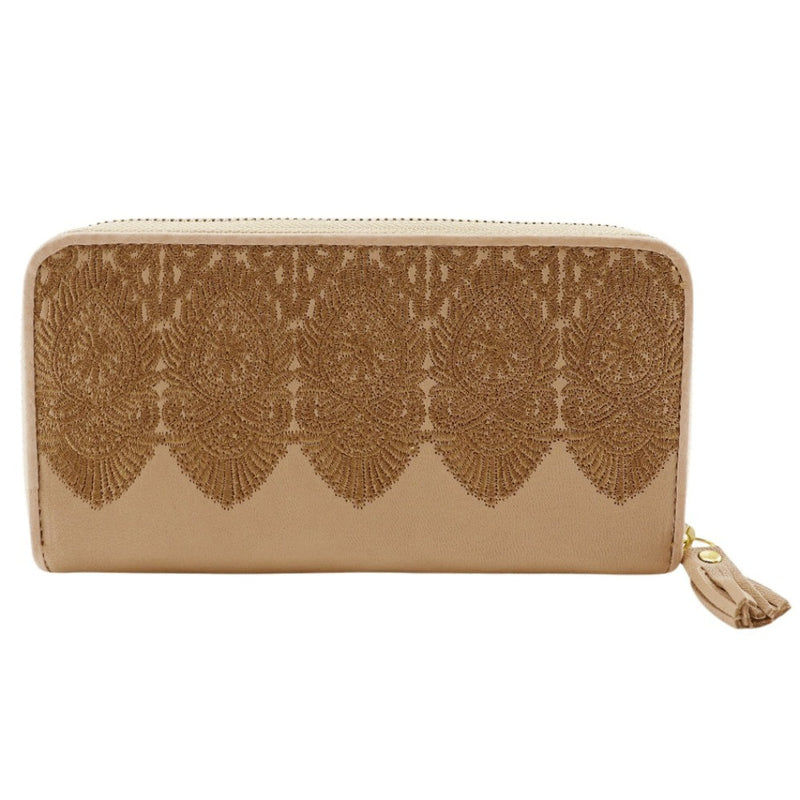 [Endymion Spring] Endymion printemps authentine cuir broderie long portefeuille rond zipper rose clair éclair