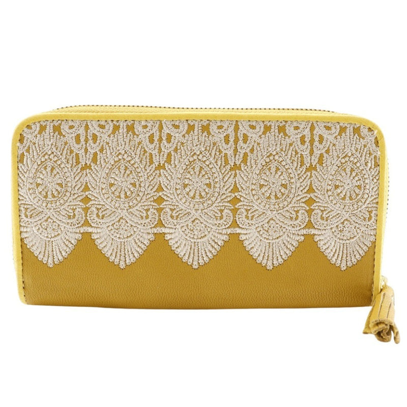 [Endymion Spring] Endymion Spring Spring Genuine Leather Embodery Long Wallet 둥근 지퍼 지퍼 지퍼 옐로우 지퍼 정품 가죽 자수 여성 A+ 순위
