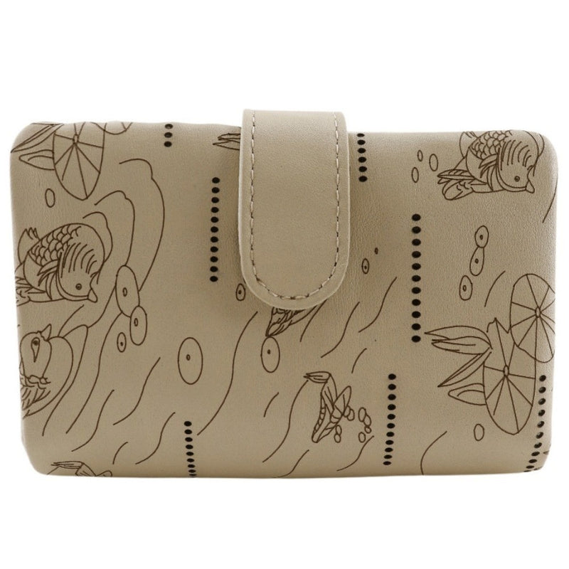 [Endymion Spring] Endymion Spring真正的皮革钱包Bifold Callet Camo Aquatic Plant Plant River Plant River米色米色快照纽扣纯皮革手中a+等级