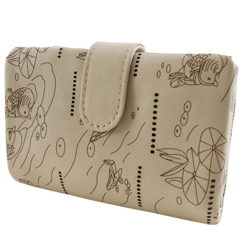 [Endymion Spring] Endimion printemps authentine cuir portefeuille bi-paquet portefeuille camamisé la rivière en cuir beige bouton snap en cuir authentique portefeuille unisexe un + rang