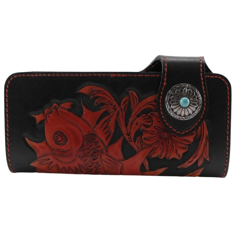 [Endymion Spring] Endimion Spring 
 Carving wallet Purse
 sumPatternKoi Koi Genuine Leather Leather Red Snap Button CARVING WALLET Men's A+Rank