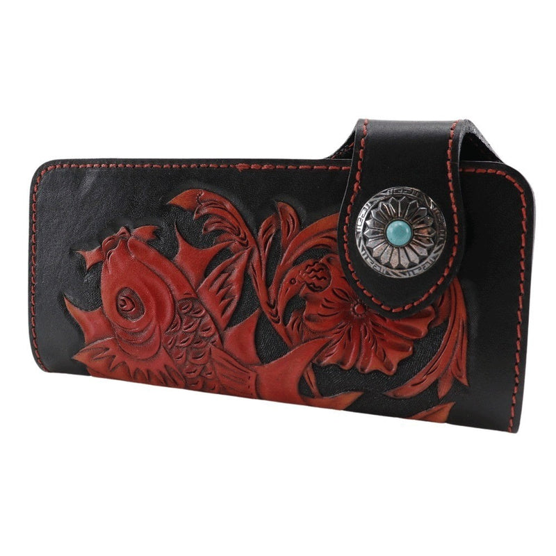 [Endymion Spring] Endimion Spring 
 Carving wallet Purse
 sumPatternKoi Koi Genuine Leather Leather Red Snap Button CARVING WALLET Men's A+Rank