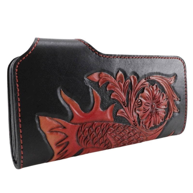 [Endymion Spring] Endimion Spring 
 Carving wallet Purse
 sumPatternKoi Koi Genuine Leather Leather Red Snap Button CARVING WALLET Men's A+Rank