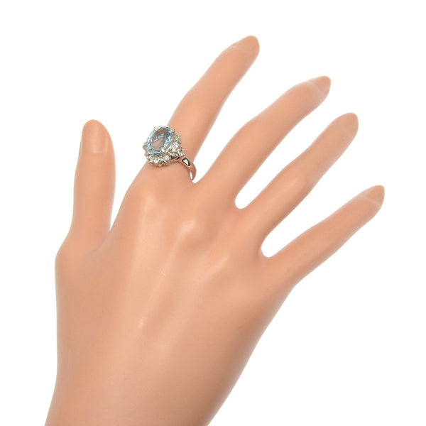 Anillo / anillo No. 15 
 PT850 Platino x aguamarina x diamante d0.3 brazos 6.6g damas sa rango