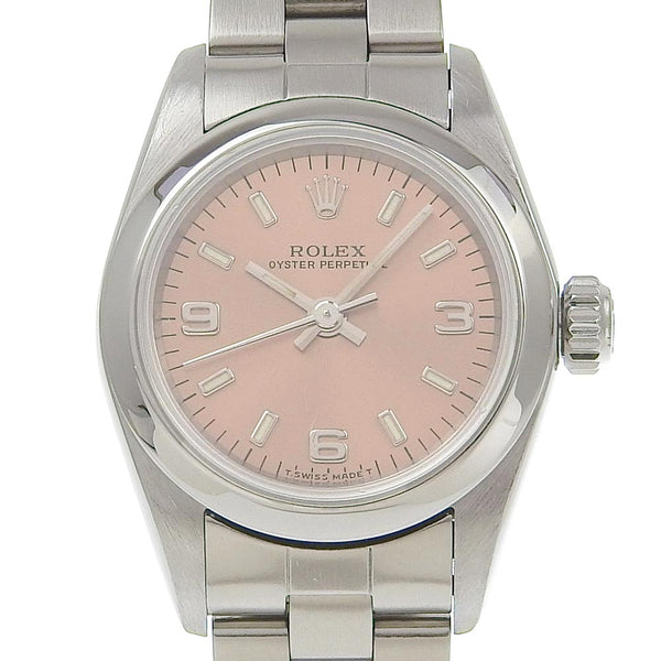 【ROLEX】ロレックス
 オイスターパーペチュアル 腕時計
 67180 ステンレススチール 自動巻き ピンク文字盤 Oyster perpetual レディースAランク