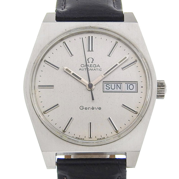 [Omega] Omega 
 Reloj de Ginebra 
 Cal.1022 166.0120 Acero inoxidable x Cuero en relieve Enquiler automático Silver Dial Ginebra Men's