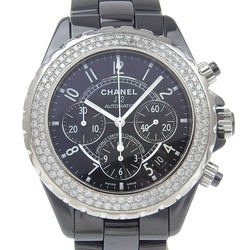 【CHANEL】シャネル
 J12 腕時計
 H1009 セラミック×ダイヤモンド 自動巻き クロノグラフ 黒文字盤 J12 メンズA-ランク
