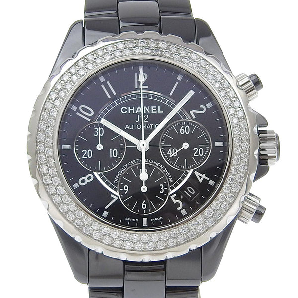 [Chanel] Chanel 
 Reloj j12 
 H1009 Cerámica x Diamante Viento automático cronógrafo Dial negro J12 Men's A-Rank