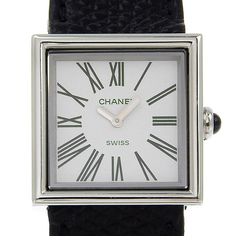 [Chanel] Chanel Mademoiselle Watch acero inoxidable x Display analógica de cuero Dial blanco Mademoiselle Damas A-Rank