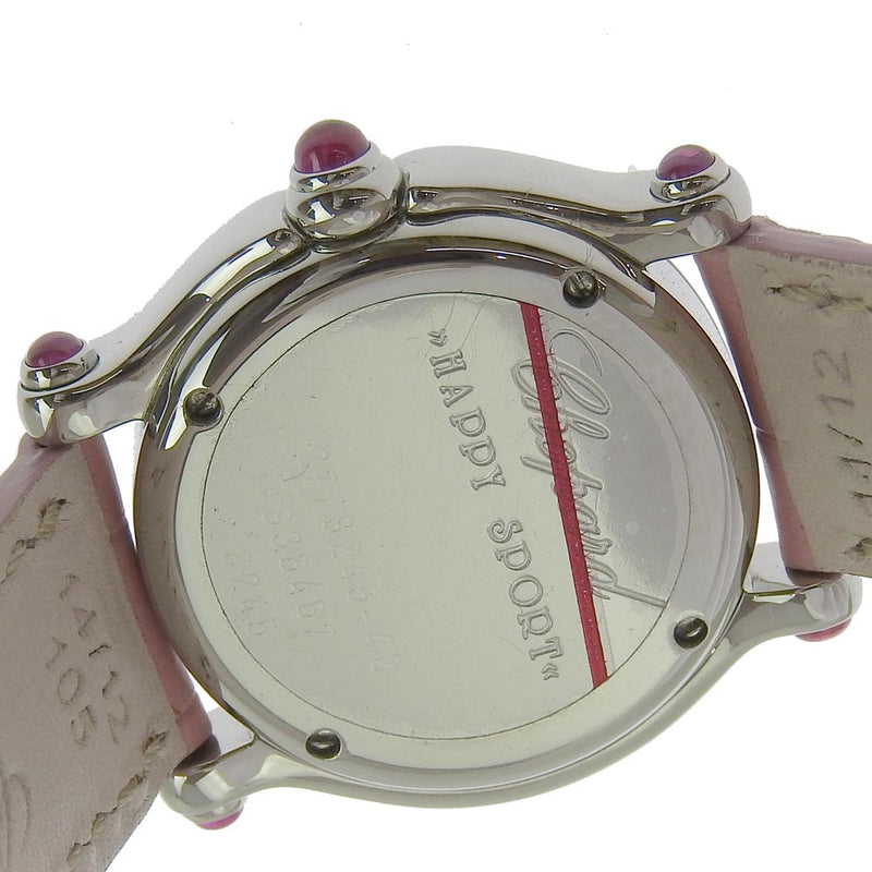 [CHOPARD] Chopard 
 Happy Sports Watch 
 2P diamond/3P pink sapphire 27/8245-42 Stainless steel x leather x diamond pink quartz analog display pink shell dial Happy sports A-Rank