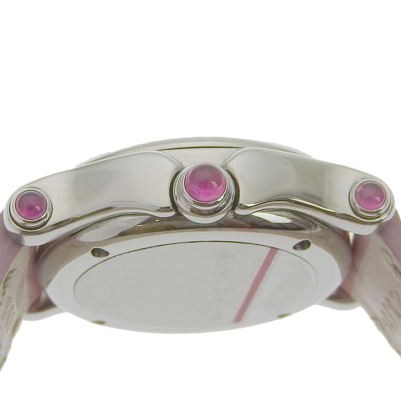 [CHOPARD] Chopard 
 Happy Sports Watch 
 2P diamond/3P pink sapphire 27/8245-42 Stainless steel x leather x diamond pink quartz analog display pink shell dial Happy sports A-Rank