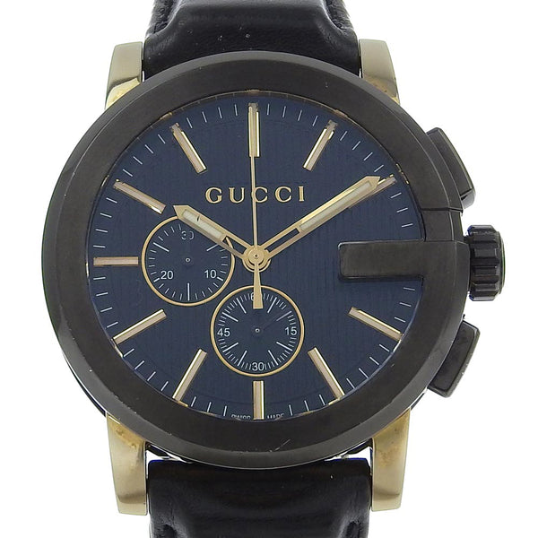 [GUCCI] Gucci G Chrono Watch 101.2 Stainless Steel×Embossed Leather Quartz Chronograph Black Dial G CHRONO Men's