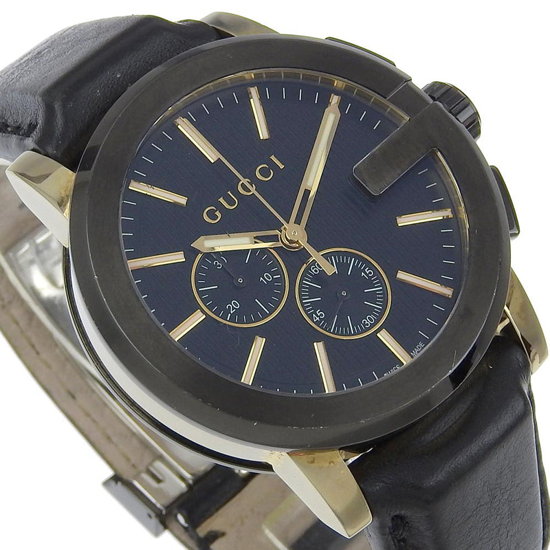 [Gucci] Gucci G Chrono手表101.2不锈钢X浮雕皮革Quartz Chronograph Black Dial G Chrono Men