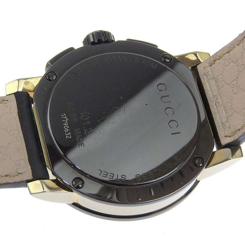 [Gucci] Gucci G Chrono手表101.2不锈钢X浮雕皮革Quartz Chronograph Black Dial G Chrono Men