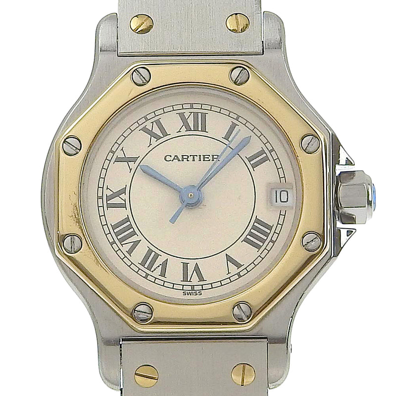 [Cartier] Cartier 
 Santos Occagon SM Watch 
 Combi Stainless Steel x YG Silver/Gold Quartz Analog Display Ivory Dial Santos Octagon SM Ladies