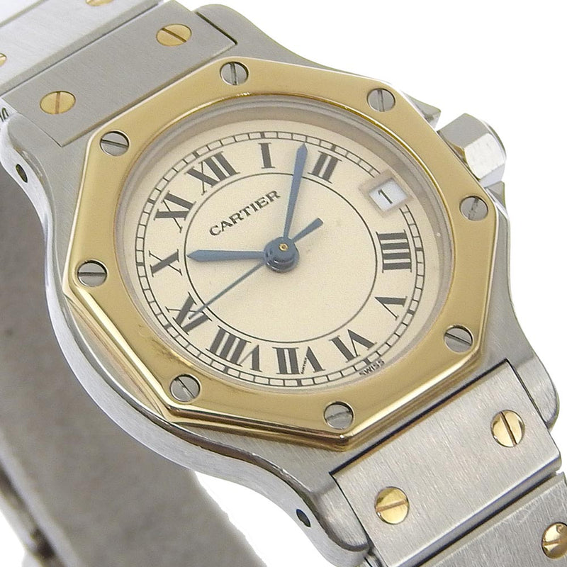 [Cartier] Cartier 
 Santos Occagon SM Watch 
 Combi Stainless Steel x YG Silver/Gold Quartz Analog Display Ivory Dial Santos Octagon SM Ladies