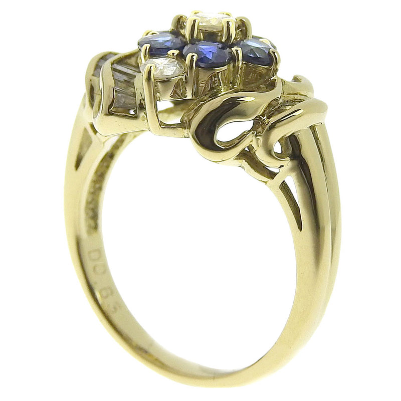 No. 10 anillo / anillo 
 K18 Oro amarillo x zafiro x diamante aproximadamente 5.7 g de damas un rango