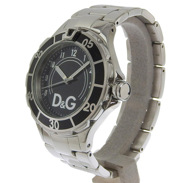 【DOLCE&GABBANA】ドルチェアンドガッバーナ
 腕時計
 ステンレススチール シルバー クオーツ アナログ表示 黒文字盤 メンズB-ランク