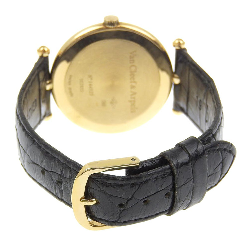 [Van Cleef & Arpels] Van Cleef & Arpel 
 Lacco Collection Wristwatch 
 102032 K18 옐로우 골드 × 가죽 블랙 쿼츠 아날로그 디스플레이 실버 다이얼 LA 컬렉션 남자 남성용