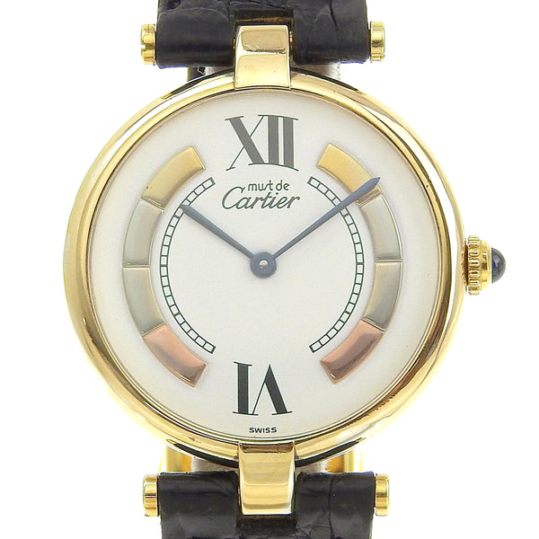 [Cartier] Cartier 
 Massevandome Watch 
 Vermay Trinity 590003 Silver 925 × Crocodile Black Quartz Analog Display White Dial Must Vendome Boys
