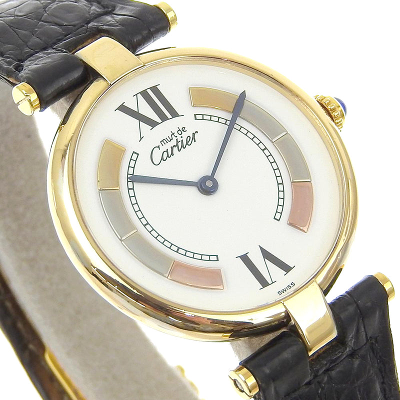 [Cartier] Cartier 
 Massevandome reloj 
 Vermay Trinity 590003 Silver 925 × Crocodile Black Quartz Display Dial White Dial debe Vendome Boys
