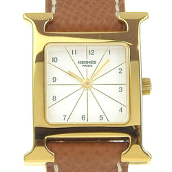 HERMES] Hermes H watch watch RS1.201 Gold plating x leather 〇Z 