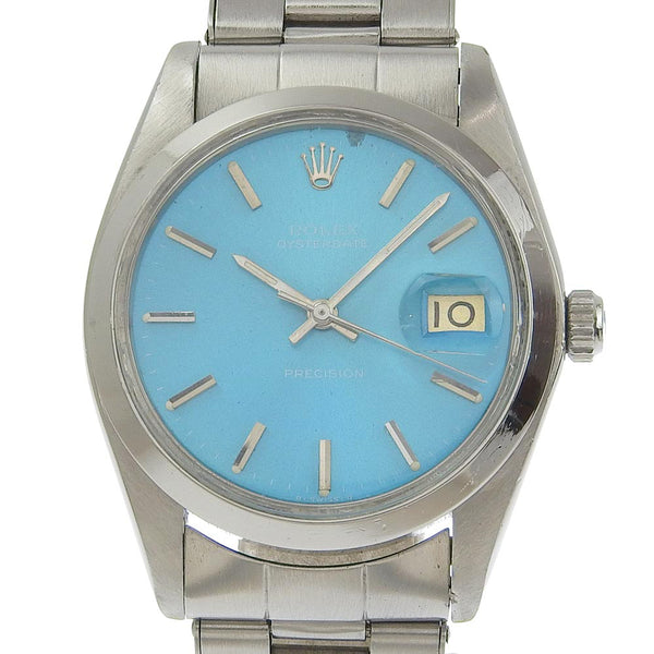 【ROLEX】ロレックス
 オイスターデイト 腕時計
 cal.6077 6694 ステンレススチール シルバー 手巻き ミラーターコイズブルー文字盤 Oyster date メンズB-ランク