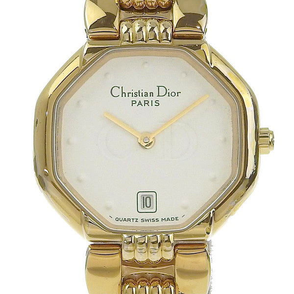 [Dior] Christian Dior 
 보다 
 48.153 골드 도금 금 쿼츠 아날로그 디스플레이 흰색 다이얼 레이디