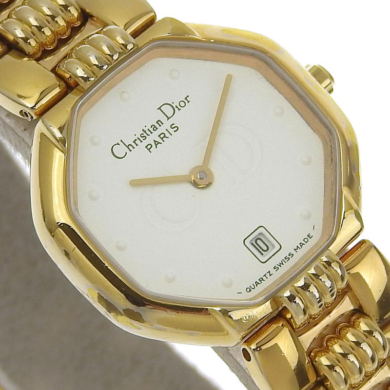 【Dior】クリスチャンディオール
 腕時計
 48.153 金メッキ ゴールド クオーツ アナログ表示 白文字盤 レディース