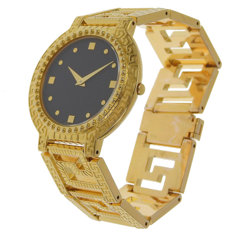 [VERSACE] Versace 
 Medusa Watch 
 Coin Watch 7008003 Gold plating gold quartz analog display black dial MEDUSA Men's