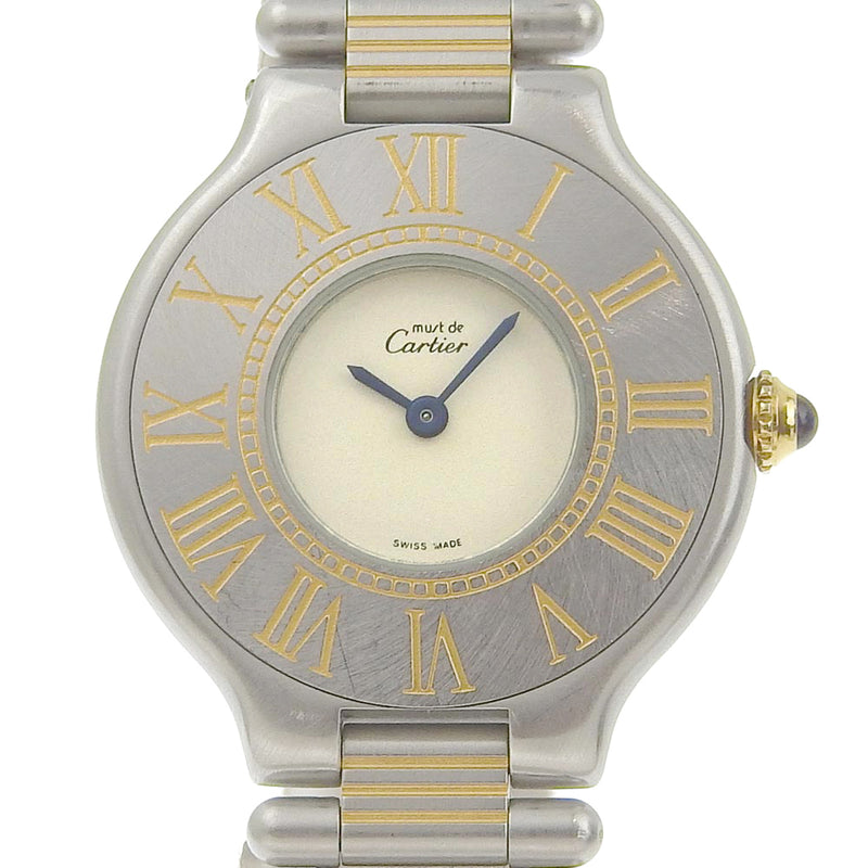 [Cartier] Cartier 
 Must 21 wristwatch 
 Stainless steel silver/gold quartz analog display ivory dial Must21 Ladies