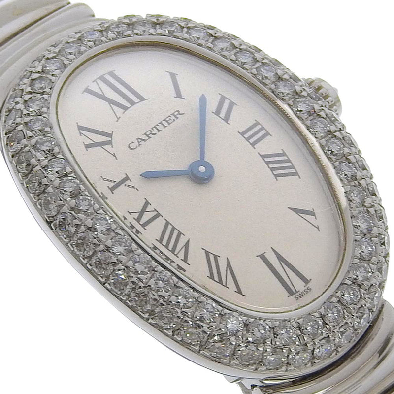 [Cartier] Cartier 
 Benuward Watch 
 After diamond W15133L2 K18 White Gold x Diamond Silver Quartz Ivory Dial BAIGNOIRE Ladies A-Rank