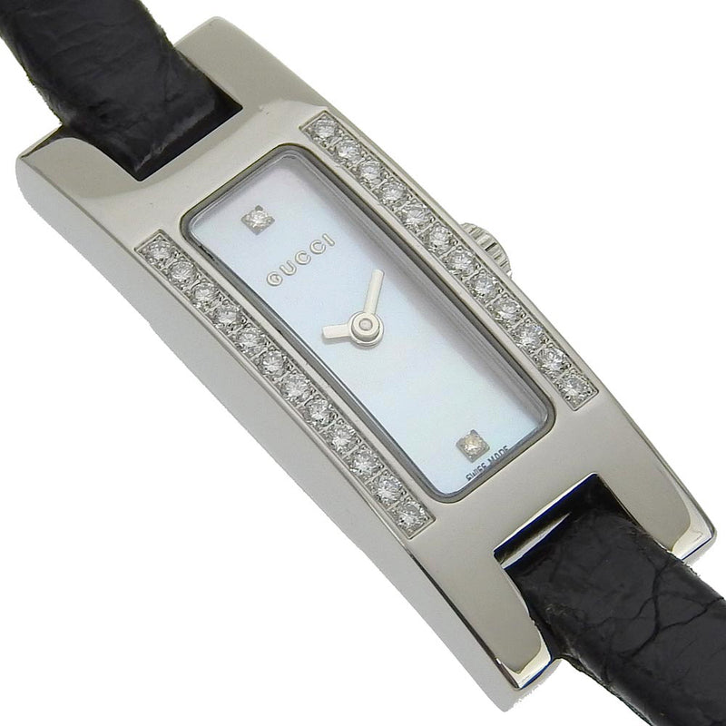 [GUCCI] Gucci 
 Bezelside diamond watch 
 2P diamond 3900L Stainless steel x Leather Black Quartz White Shell Dial BEZEL SIDE DIAMOND Ladies
