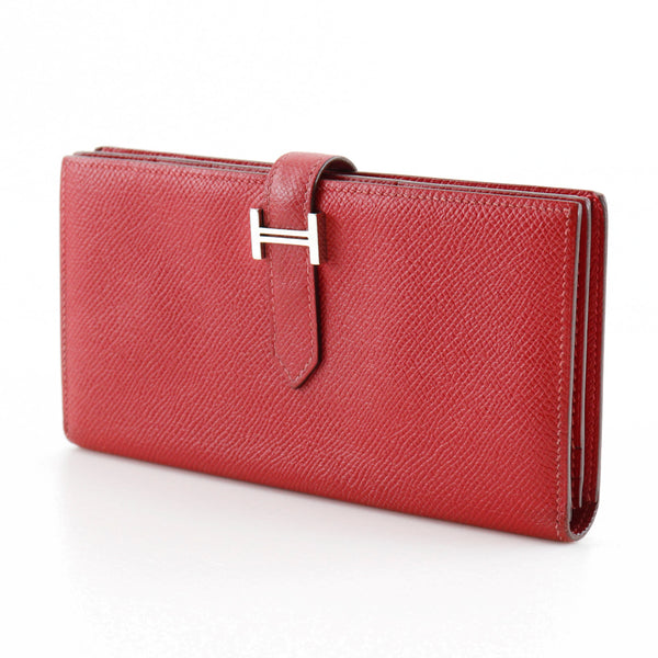 [HERMES] Hermes 
 Beansfre long wallet 
 Vo Epson Ruby □ Q -engraved belt bracket beansufla Ladies