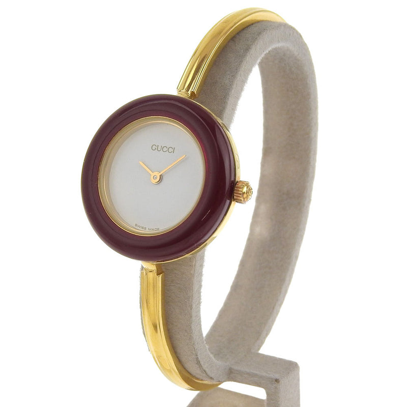【GUCCI】グッチ
 チェンジベゼル 腕時計
 金メッキ クオーツ アナログ表示 ホワイト文字盤 Change bezel レディース