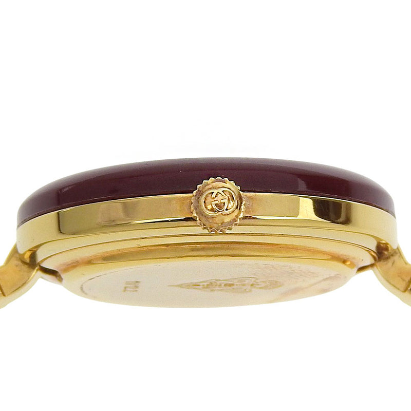 【GUCCI】グッチ
 チェンジベゼル 腕時計
 金メッキ クオーツ アナログ表示 ホワイト文字盤 Change bezel レディース