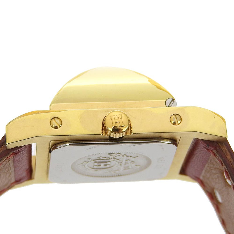 [HERMES] Hermes 
 Medor Watch 
 Me1.201 Gold plating x leather wine red ○ Z engraved quartz analog display white dial MEDOR Ladies