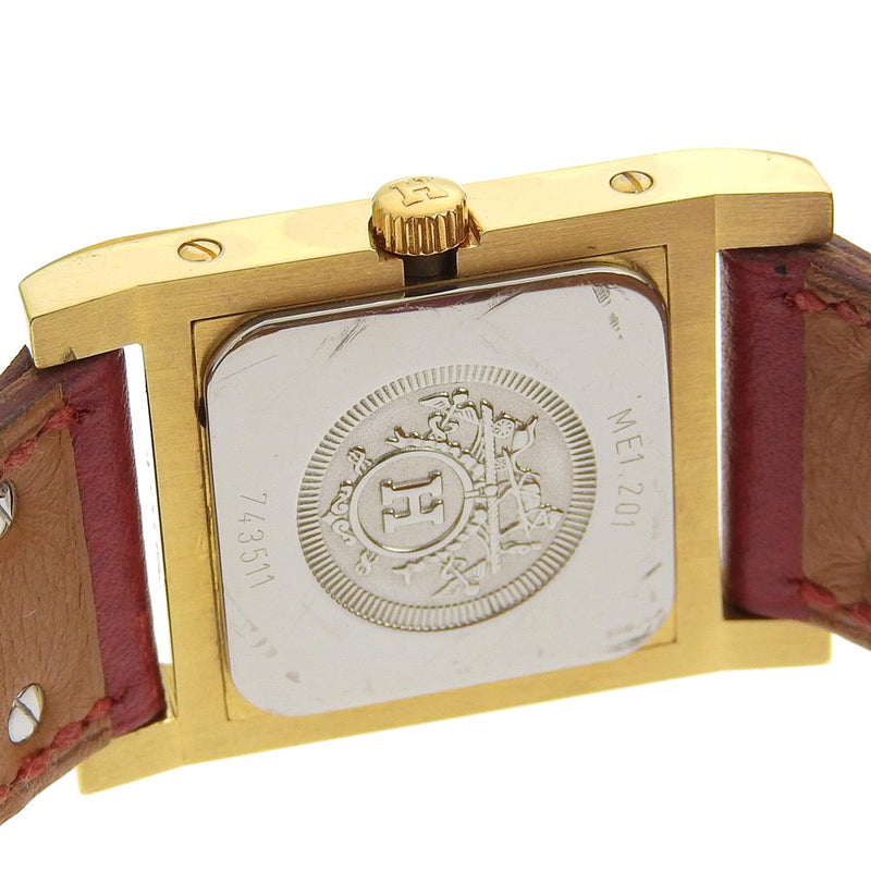 [HERMES] Hermes 
 Medor Watch 
 Me1.201 Gold plating x leather wine red ○ Z engraved quartz analog display white dial MEDOR Ladies