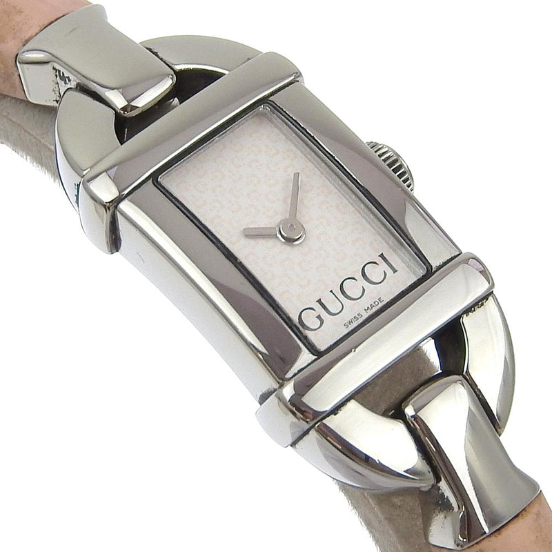 【GUCCI】グッチ
 バンブー 腕時計
 6800L ステンレススチール×ラバー ピンク クオーツ アナログ表示 白文字盤 Bamboo レディース