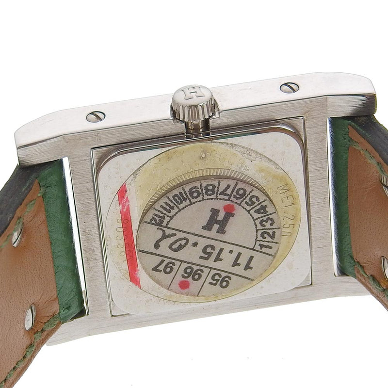 [Hermes] Hermes 
 Reloj Medor 
 ME1.250 Silver 925 x Green de cuero ○ Z Gradado de cuarzo Silver Dial Medor Damas