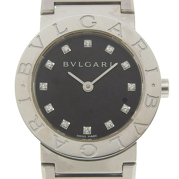 【BVLGARI】ブルガリ
 ブルガリブルガリ 腕時計
 12Pダイヤ BZ26SS ステンレススチール クオーツ アナログ表示 黒文字盤 Bulgari Bulgari レディースA-ランク