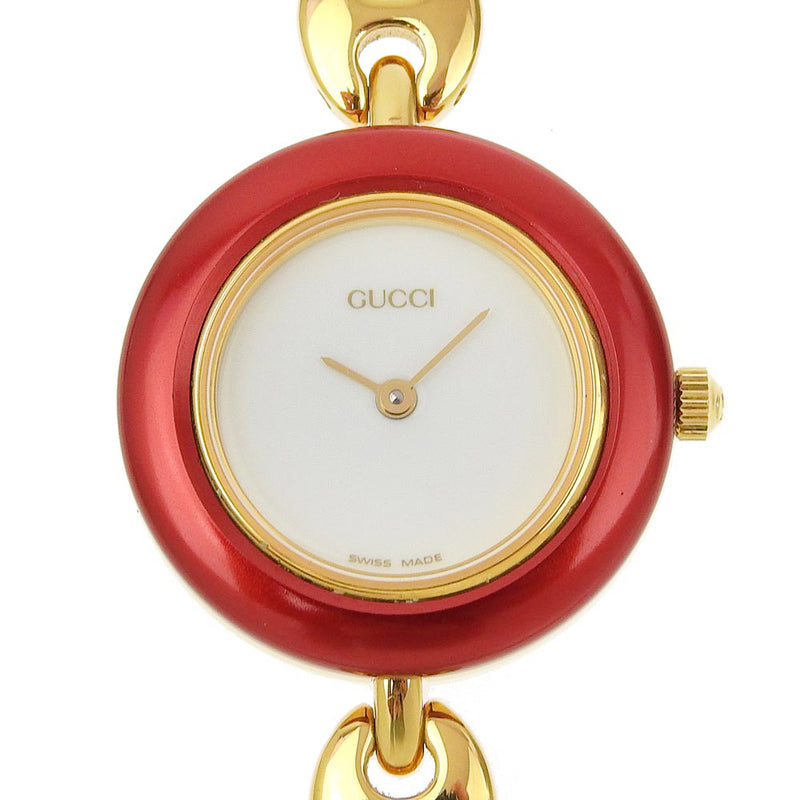 [Gucci] Gucci 
 更改贝塞尔手表 
 11/12.2金镀金石英模拟显示白色表盘更改bezel女士